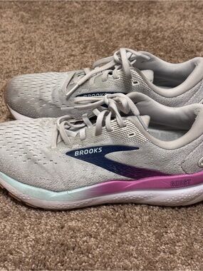 Brooks Ghost 16 Sneakers Womens 8 Gray Purple Athletic Running Gym Shoes Logo